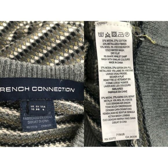French Connection Gray Blue Gold Black Striped Knit Sweater Dress Women's Size 6 - Picture 12 of 12